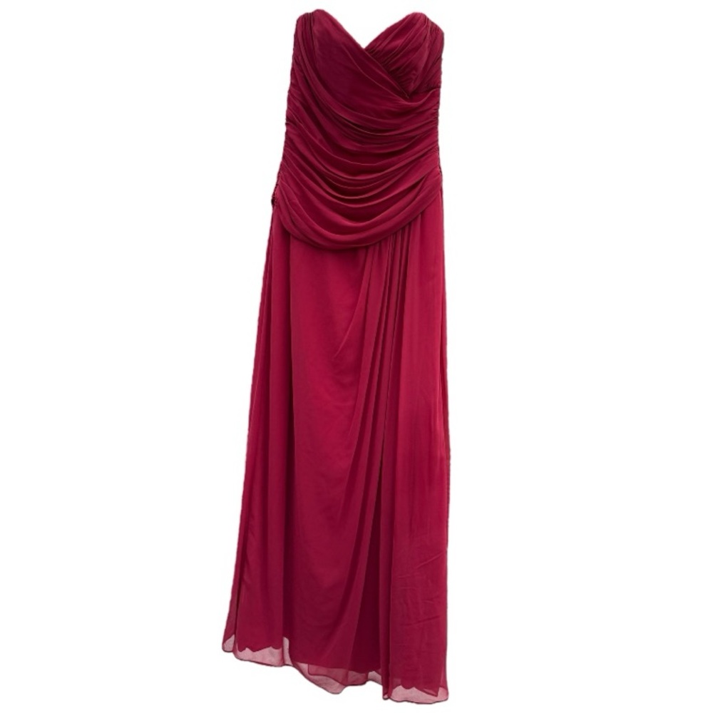 After Six Red Ruched Strapless Gown for Wedding Guest